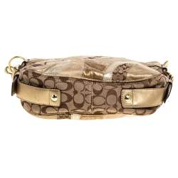 Coach Beige/Metallic Signature Patched Canvas and Leather Hobo