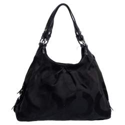 Pre Owned Coach Black Signature Canvas and Leather Shoulder Bag