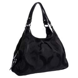 Pre Owned Coach Black Signature Canvas and Leather Shoulder Bag