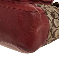 Pre Owned Coach Beige/Pale Red Signature Canvas and Leather Hobo