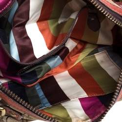 Pre Owned Coach Beige/Pale Red Signature Canvas and Leather Hobo