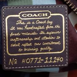 Pre Owned Coach Beige/Pale Red Signature Canvas and Leather Hobo