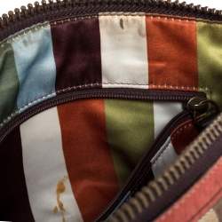 Pre Owned Coach Beige/Pale Red Signature Canvas and Leather Hobo