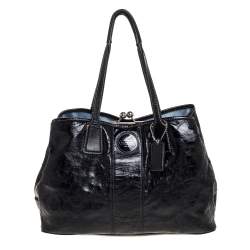 Pre Owned Coach Black Patent Leather Kisslock Satchel