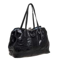 Pre Owned Coach Black Patent Leather Kisslock Satchel