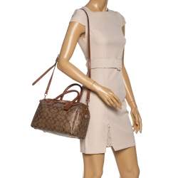 Coach Beige/Tan Signature Coated Canvas and Leather Small Bennett Satchel