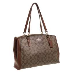 Coach Beige Signature Coated Canvas Christie Carryall Satchel