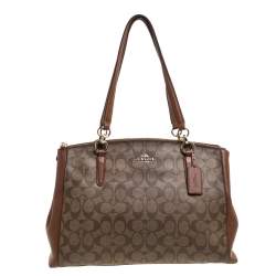 Coach Beige Signature Coated Canvas Christie Carryall Satchel