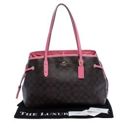 Coach Brown/Pink Signature Coated Canvas and Leather Carryall Drawstring Bag