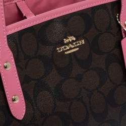 Coach Brown/Pink Signature Coated Canvas and Leather Carryall Drawstring Bag