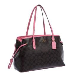 Coach Brown/Pink Signature Coated Canvas and Leather Carryall Drawstring Bag
