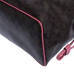 Coach Brown/Pink Signature Coated Canvas and Leather Carryall Drawstring Bag