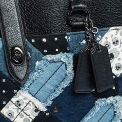 Coach Black/Blue Leather and Denim Patchwork Tote 