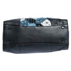 Coach Black/Blue Leather and Denim Patchwork Tote 