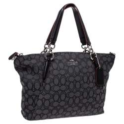Pre Owned Coach Grey/Black Canvas and Leather Small Kelsey Tote 