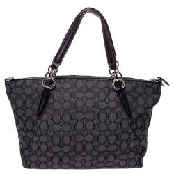 Pre Owned Coach Grey/Black Canvas and Leather Small Kelsey Tote 