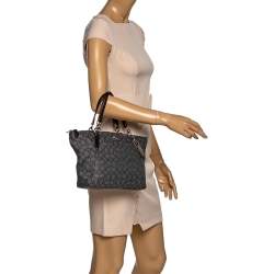 Pre Owned Coach Grey/Black Canvas and Leather Small Kelsey Tote 