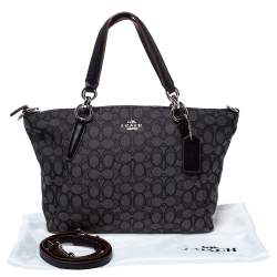 Pre Owned Coach Grey/Black Canvas and Leather Small Kelsey Tote 