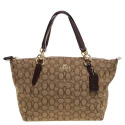 Coach Beige/Brown Canvas and Leather Small Kelsey Top Handle bag