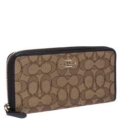Coach Beige/Brown Signature Canvas and Leather Zip Around Wallet