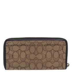 Coach Beige/Brown Signature Canvas and Leather Zip Around Wallet