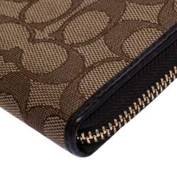 Coach Beige/Brown Signature Canvas and Leather Zip Around Wallet