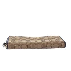 Coach Beige/Brown Signature Canvas and Leather Zip Around Wallet