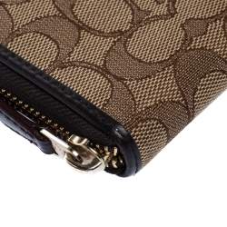 Coach Beige/Brown Signature Canvas and Leather Zip Around Wallet
