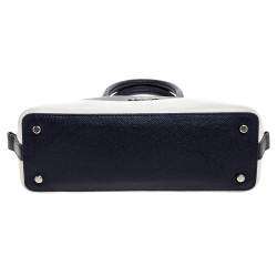 Pre Owned Coach Navy Blue/White Leather Mini Sierra Satchel