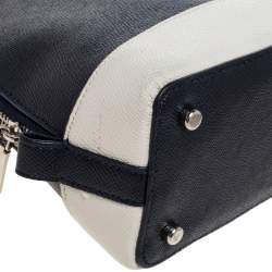 Pre Owned Coach Navy Blue/White Leather Mini Sierra Satchel