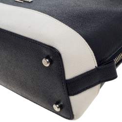 Pre Owned Coach Navy Blue/White Leather Mini Sierra Satchel