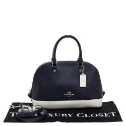 Pre Owned Coach Navy Blue/White Leather Mini Sierra Satchel