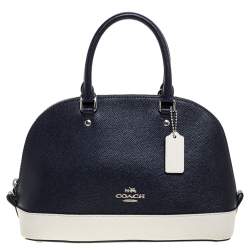 Pre Owned Coach Navy Blue/White Leather Mini Sierra Satchel