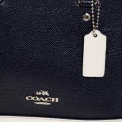 Pre Owned Coach Navy Blue/White Leather Mini Sierra Satchel