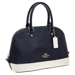 Pre Owned Coach Navy Blue/White Leather Mini Sierra Satchel
