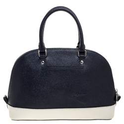 Pre Owned Coach Navy Blue/White Leather Mini Sierra Satchel