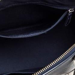 Pre Owned Coach Navy Blue/White Leather Mini Sierra Satchel