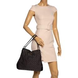 Pre Owned Coach Black Signature Canvas and Leather Edie Hobo