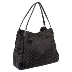 Pre Owned Coach Black Signature Canvas and Leather Edie Hobo