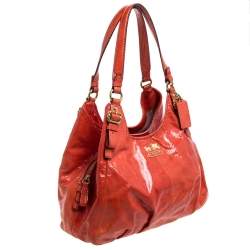 Pre Owned Coach Orange Patent Leather Maggie Shoulder Bag