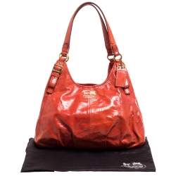Pre Owned Coach Orange Patent Leather Maggie Shoulder Bag