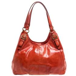 Pre Owned Coach Orange Patent Leather Maggie Shoulder Bag