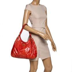 Pre Owned Coach Orange Patent Leather Maggie Shoulder Bag