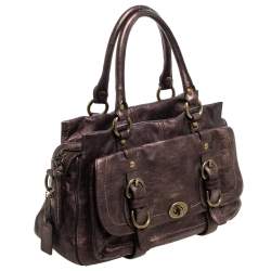 Pre Owned Coach Metallic Dark Brown Leather Garcia Legacy Satchel