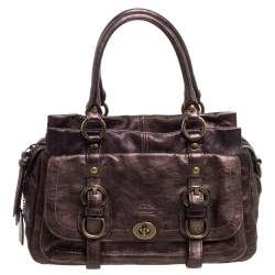 Pre Owned Coach Metallic Dark Brown Leather Garcia Legacy Satchel