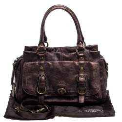 Pre Owned Coach Metallic Dark Brown Leather Garcia Legacy Satchel