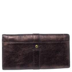 Pre Owned Coach Metallic Brown Leather Buckle Trifold Wallet