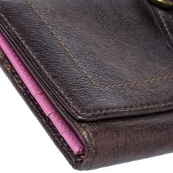 Pre Owned Coach Metallic Brown Leather Buckle Trifold Wallet