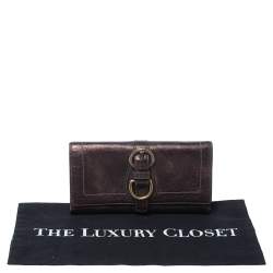Pre Owned Coach Metallic Brown Leather Buckle Trifold Wallet