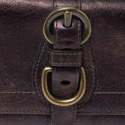 Pre Owned Coach Metallic Brown Leather Buckle Trifold Wallet